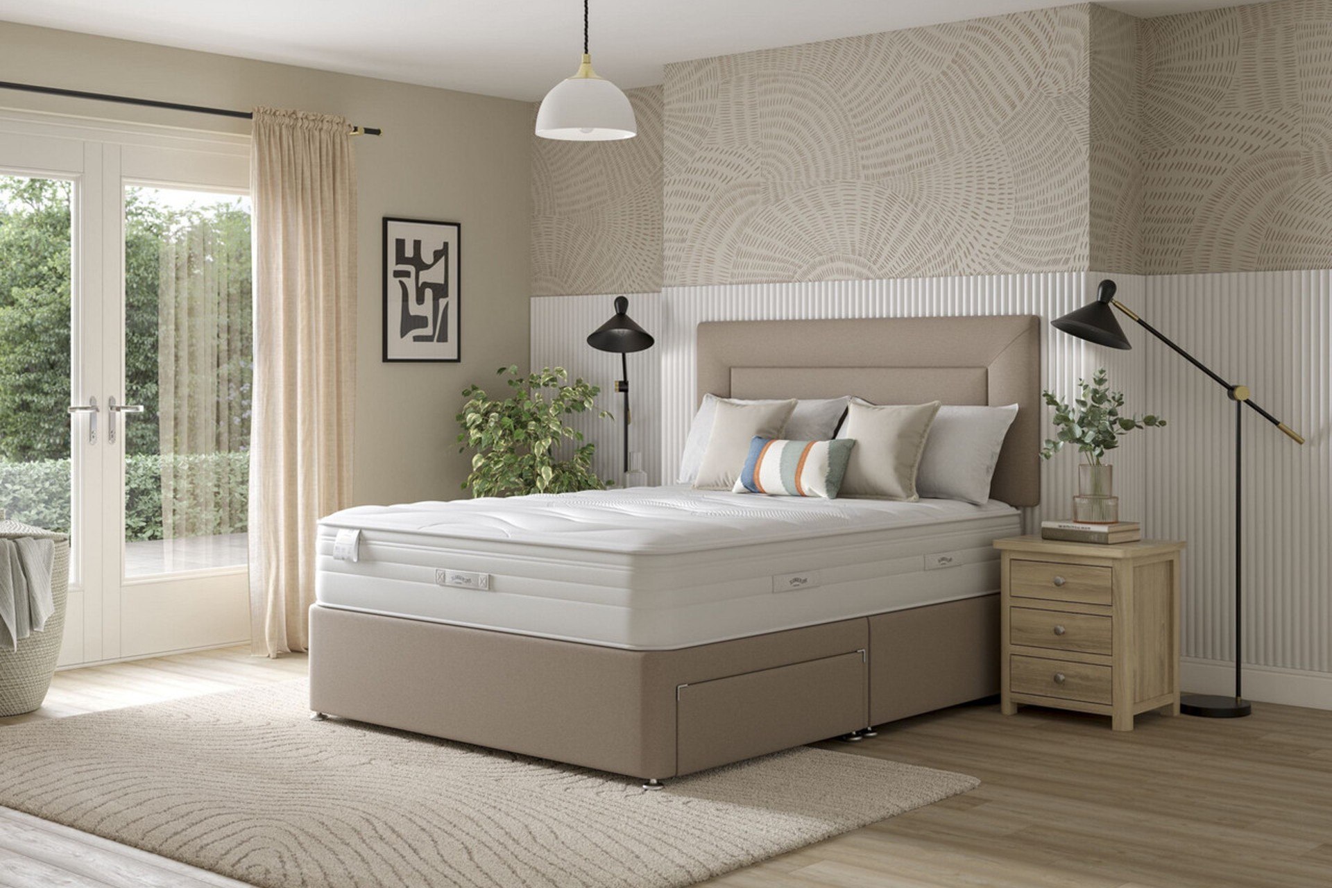 Slumberland Air 3.0 Memory Foam Mattress lifestyle image in a neutral and calming bedroom