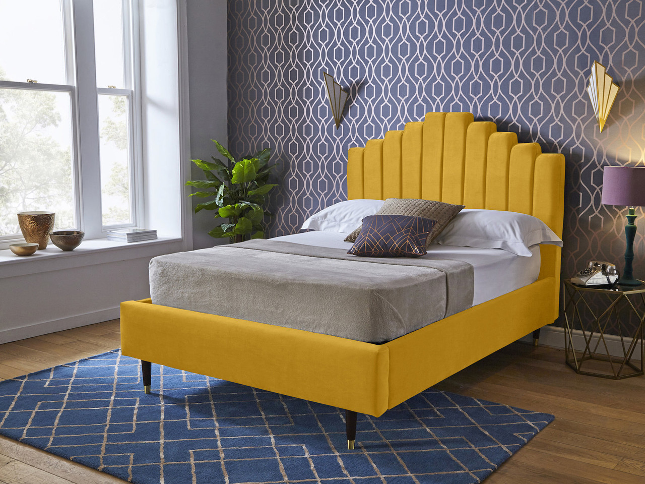 Hemingway Upholstered Ottoman Bed Frame in Turmeric Mustard Yellow