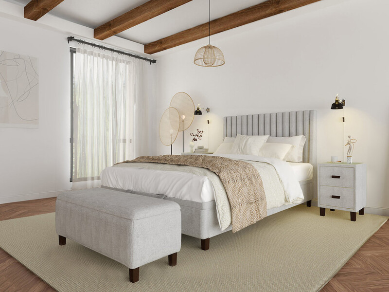 Snooze light grey minimalist upholstered bed and bedroom furniture set