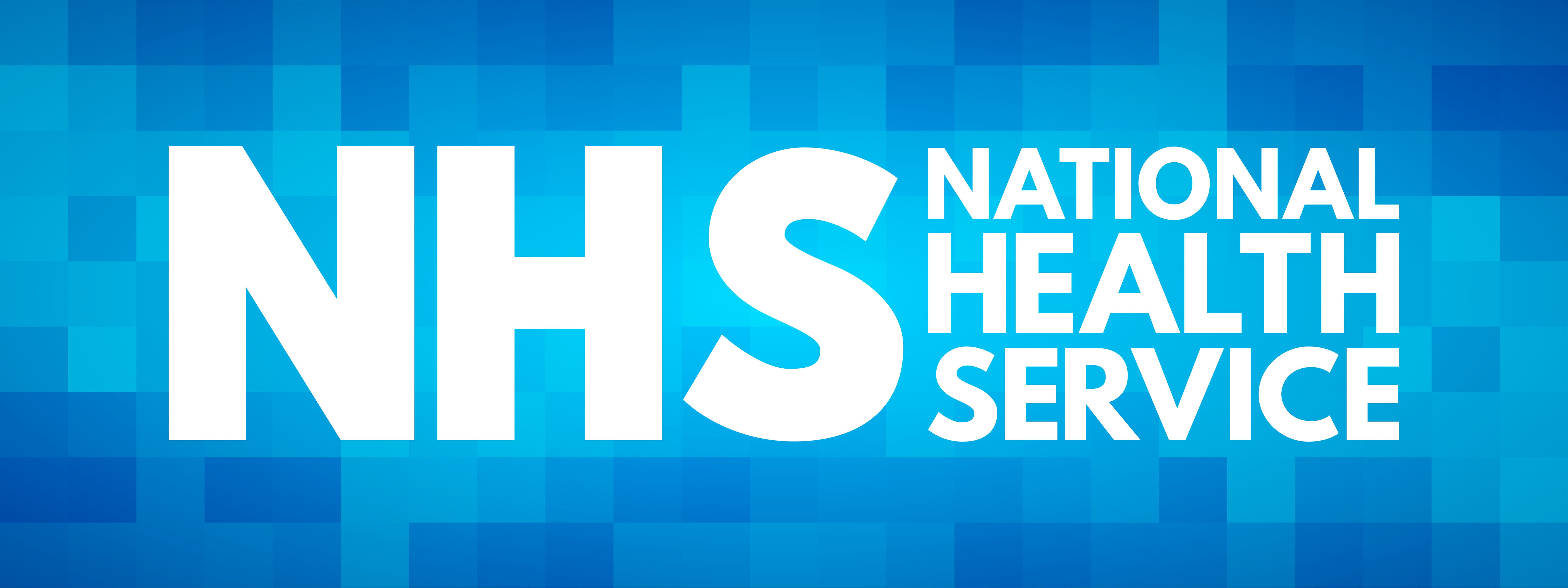 A banner with the words NHS National Health Service written in capital letters.