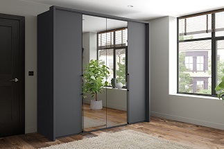 Emden 4 Door 2 Mirror Hinged Wardrobe in Graphite Grey