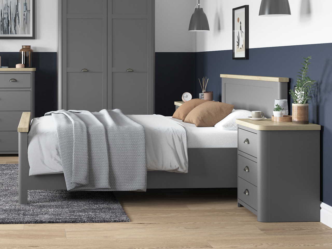 Genoa Wooden Bed Frame in Grey