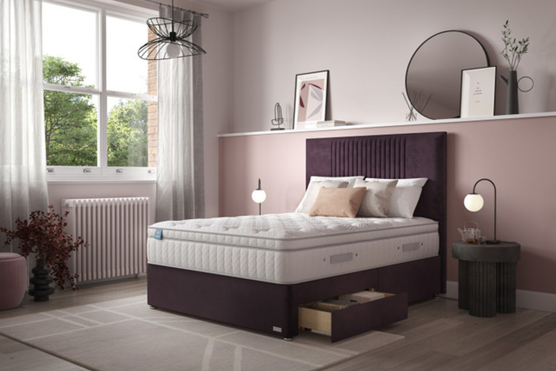 iGel Advance 3000i Plush Top Mattress and Divan Bed Set On Glides in bespoke mulberry purple