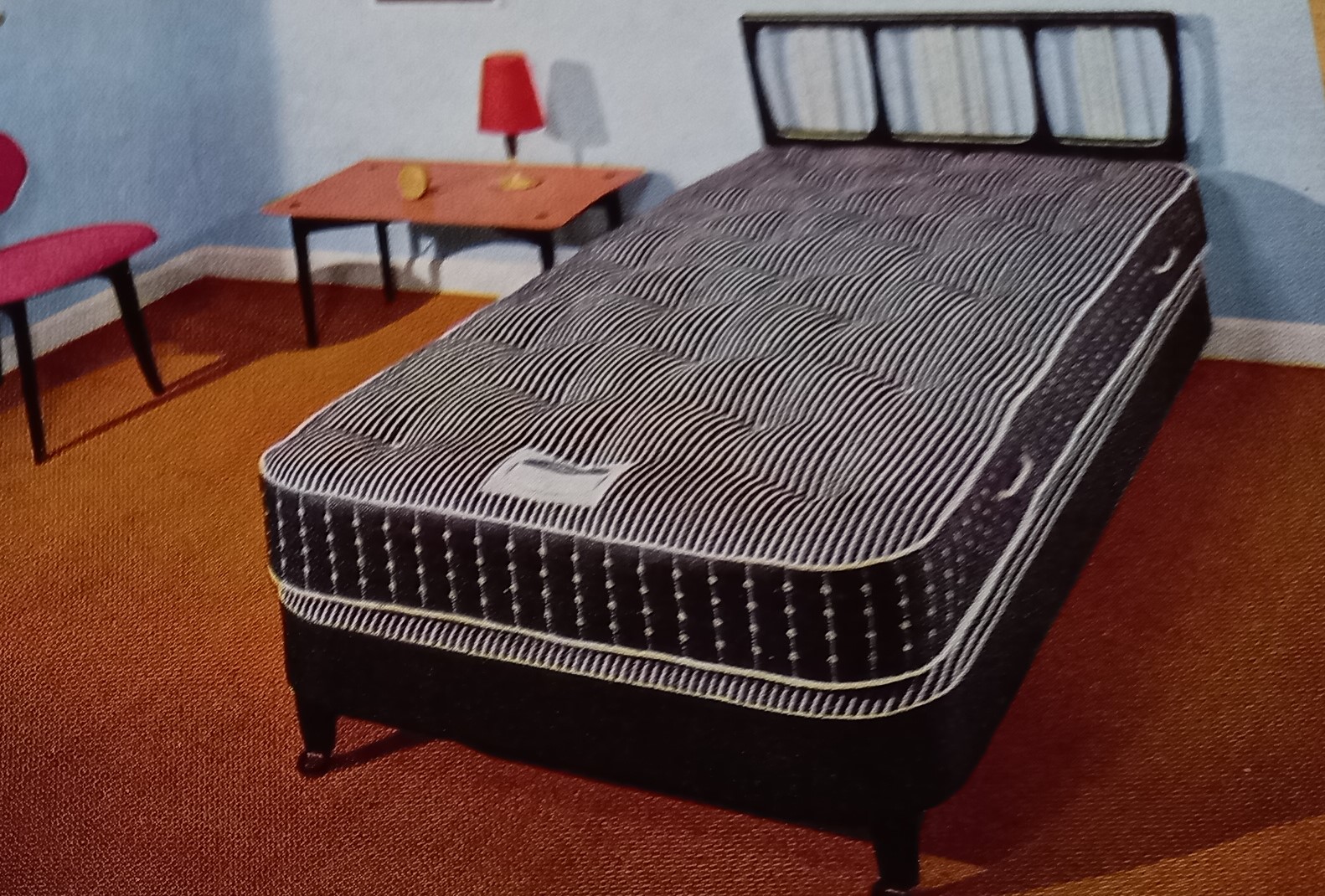 Vintage bedroom with retro divan and mattress
